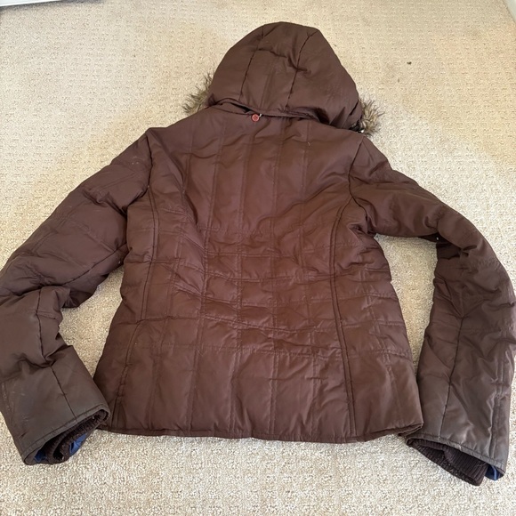 Abercrombie & Fitch Brown Hooded Puffer Jacket with Faux Fur Trim - Picture 8 of 11